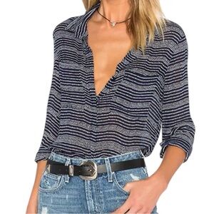 Cloth‎ & Stone Women’s Long Roll Tab Sleeve Navy Polka Dot Top  Sz L